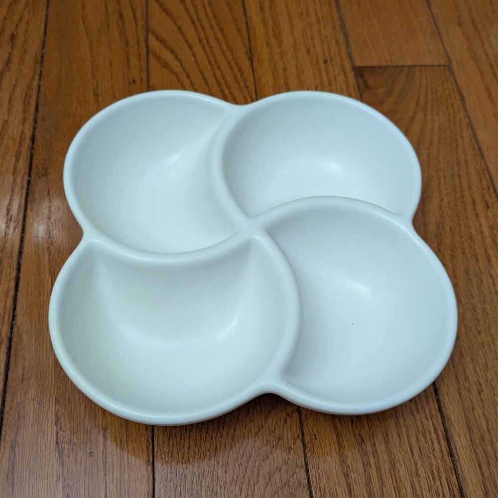 White Ceramic Clover 4 Compartment Serving Platter